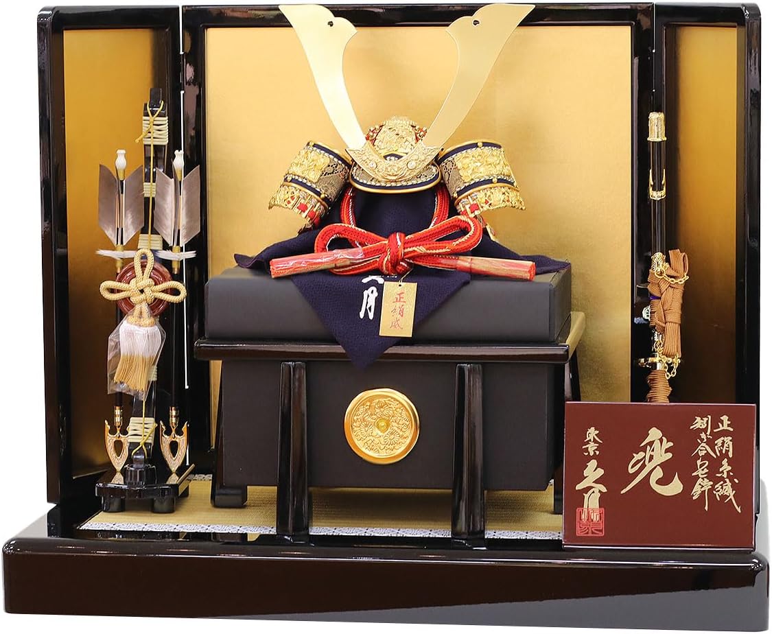五月人形 久月 兜 平飾り 正絹 赤糸縅 金屏風 GOQ-11045