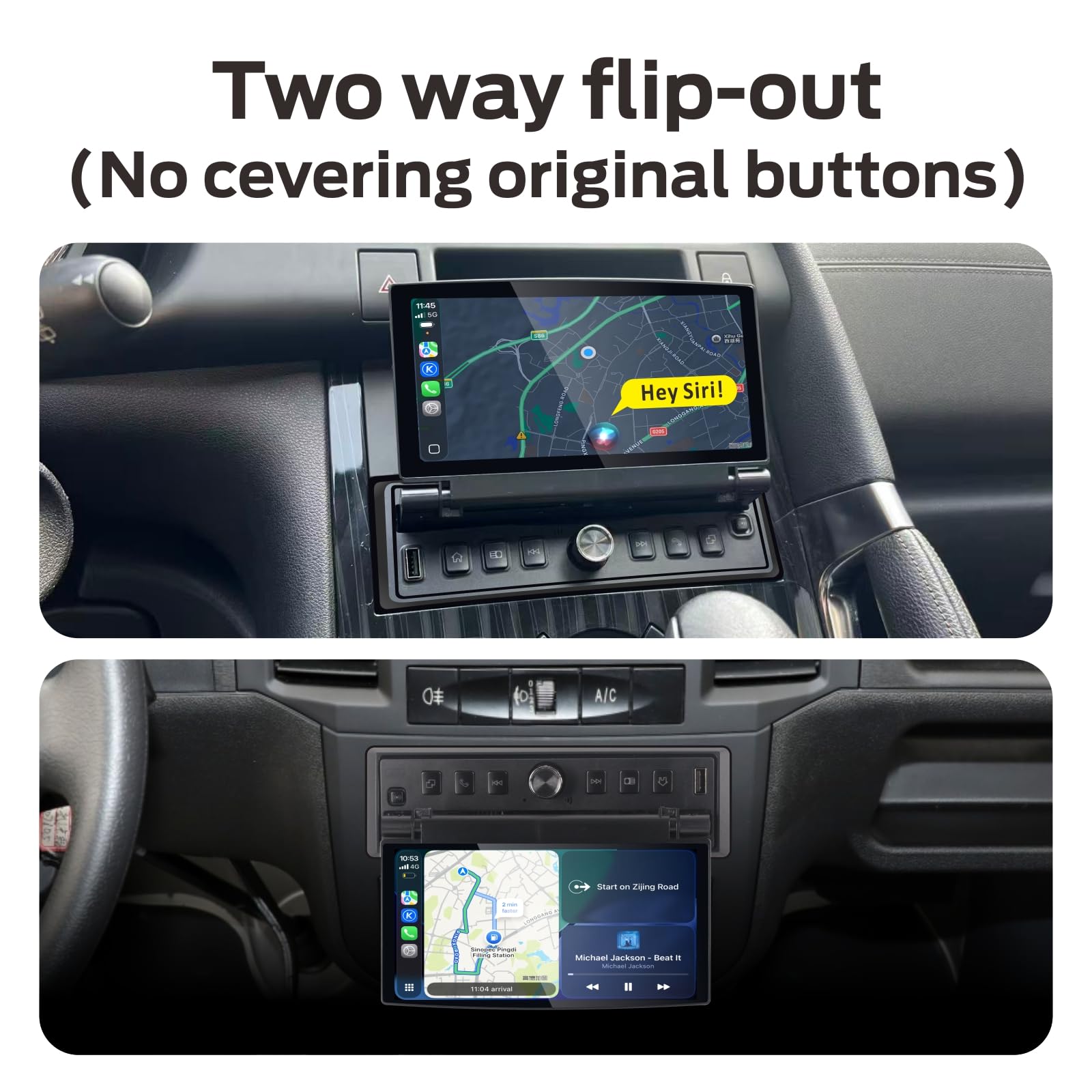 Pojedyncze radio samochodowe DIN z rozkładanym ekranem, bezprzewodowym CarPlay i Android Auto, rozkładane radio samochodowe z ekranem dotykowym o jakości dźwięku na poziomie OEM, Bluetooth, FM/AM RDS