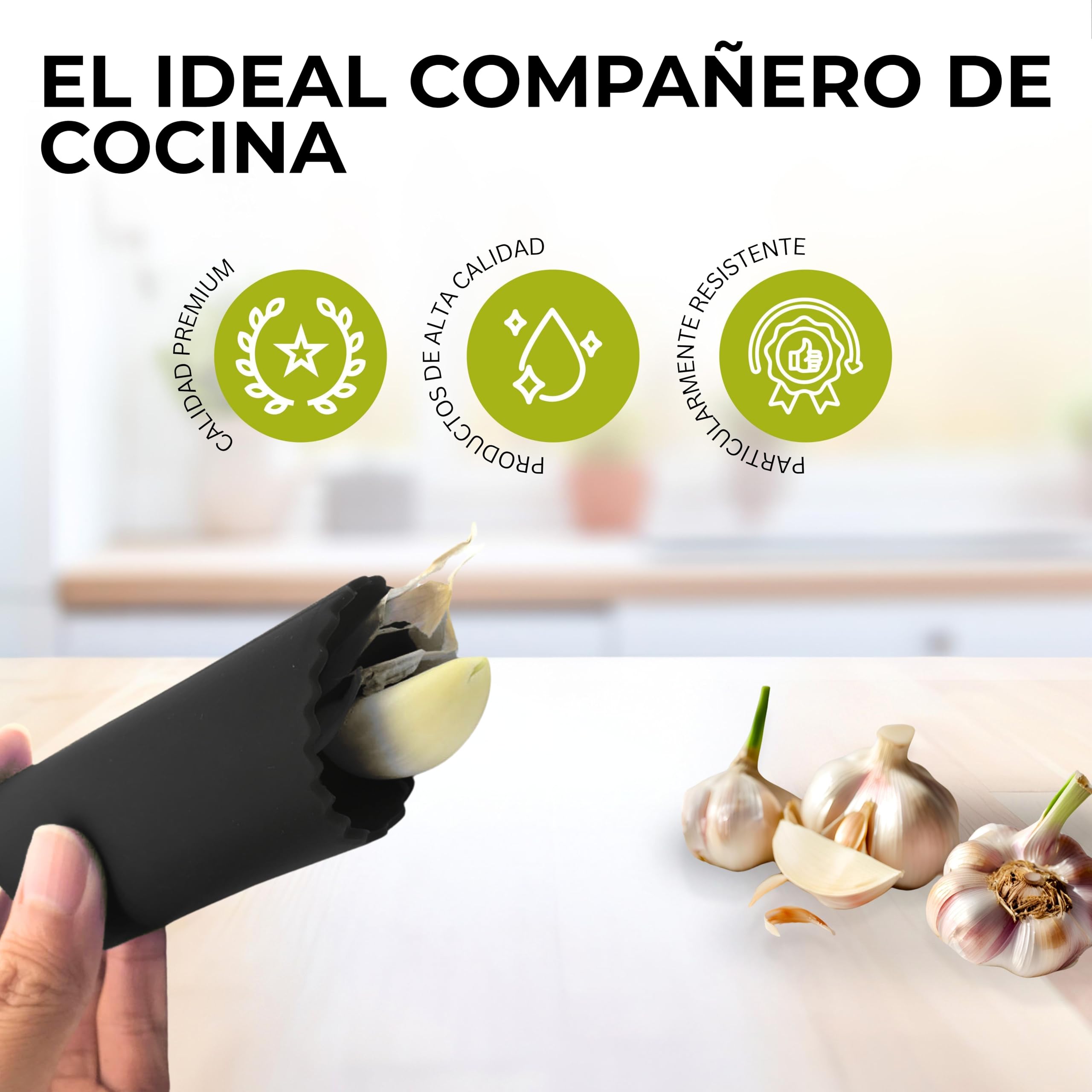 Gadget-Hero - Pelador de ajos de silicona, apto para lavavajillas, resistente y fácil de limpiar, eficiente pelador de ajos para un rápido procesamiento de ajo (pelador negro)