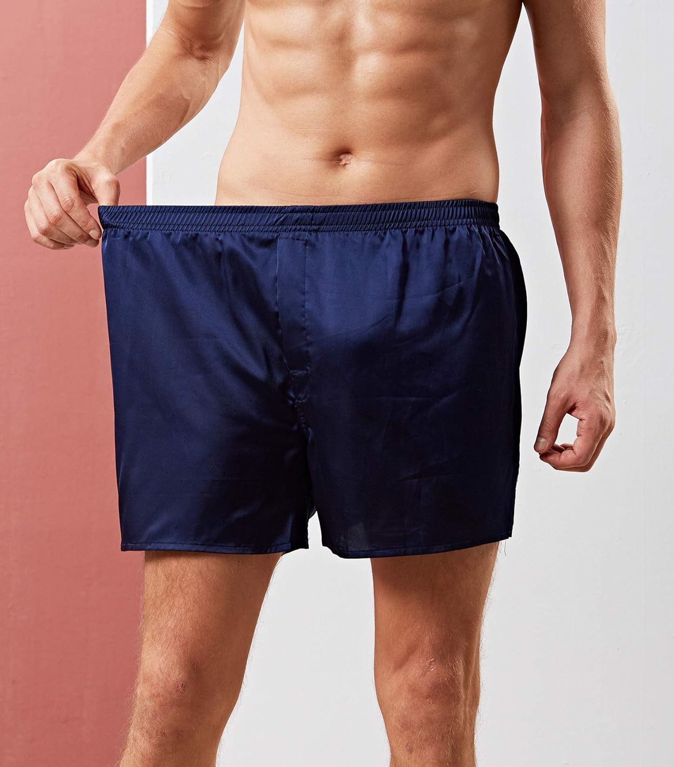 Men's Satin Boxers Shorts Satin Pajama Bottom Shorts Underwear Silk Boxers (US, Alpha, X-Large, Regular, Regular, 2 Pack-(Black+Blue)) - Image 5