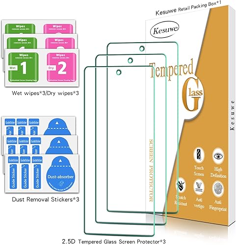 Miniatura 6 de Kesuwe Paquete de 3 Protector de pantalla para Google Pixel 6a (6.1 pulgadas), vidrio templado, antiarañazos, antihuellas dactilares, transparente