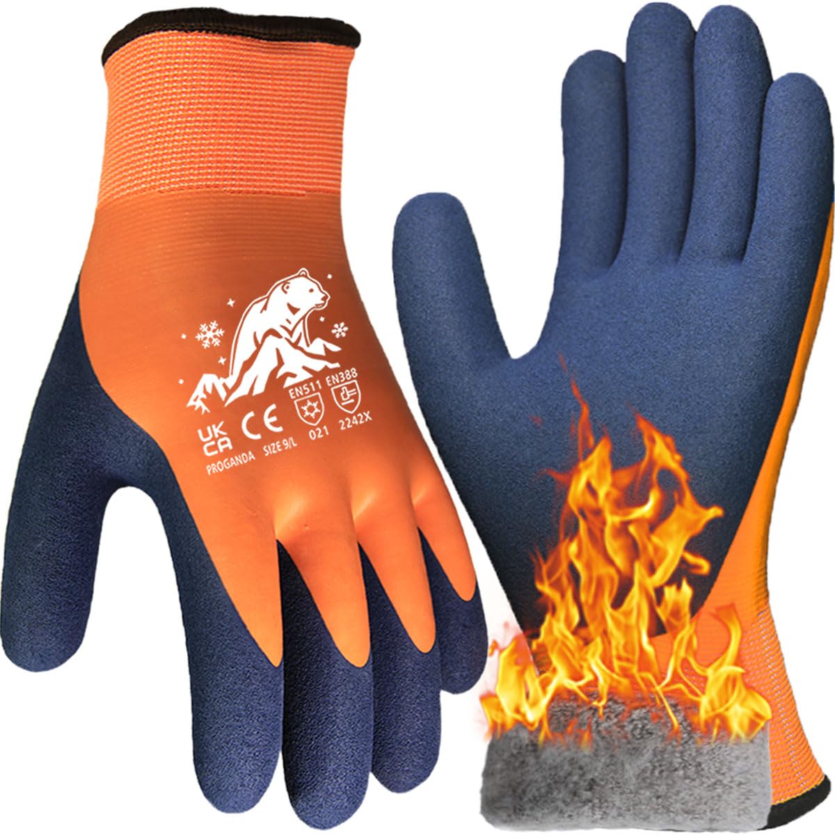 Waterproof Winter Work Gloves for Men and Women, Polar Fleece Liner Thermal Insulated Warm for Gardening Cold Weather Freezer Worker Outdoor Multipurpose (Orange -Waterproof Thermal, X-Large) โ image 1