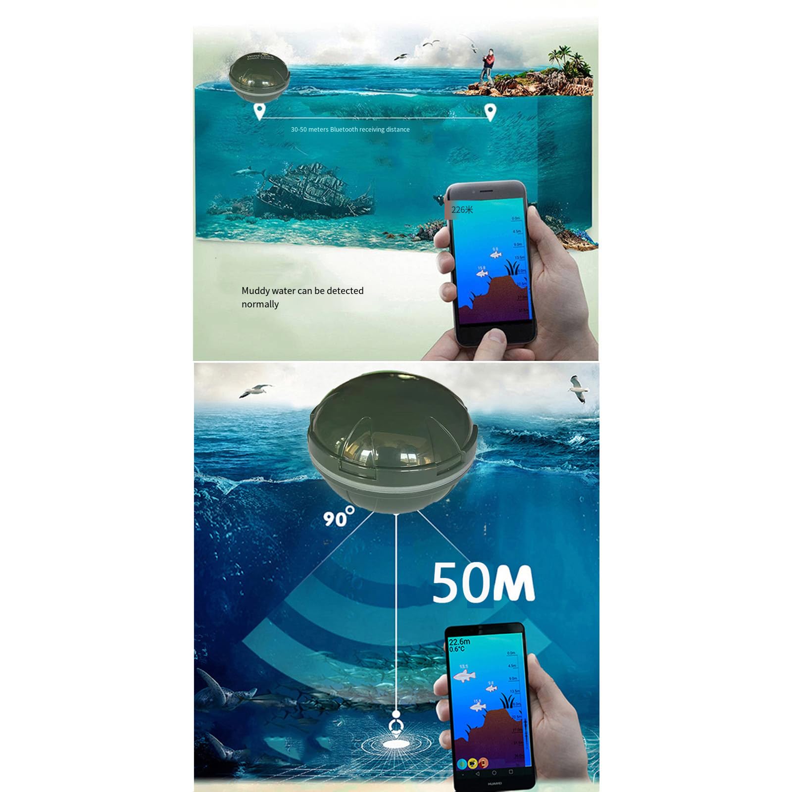 Wersja mobilna Bezprzewodowy lokalizator ryb Telefon komórkowy Bluetooth Inteligentny wykrywacz ryb Podwodny wizualny HD Sonar Wędkarstwo Wędkarstwo