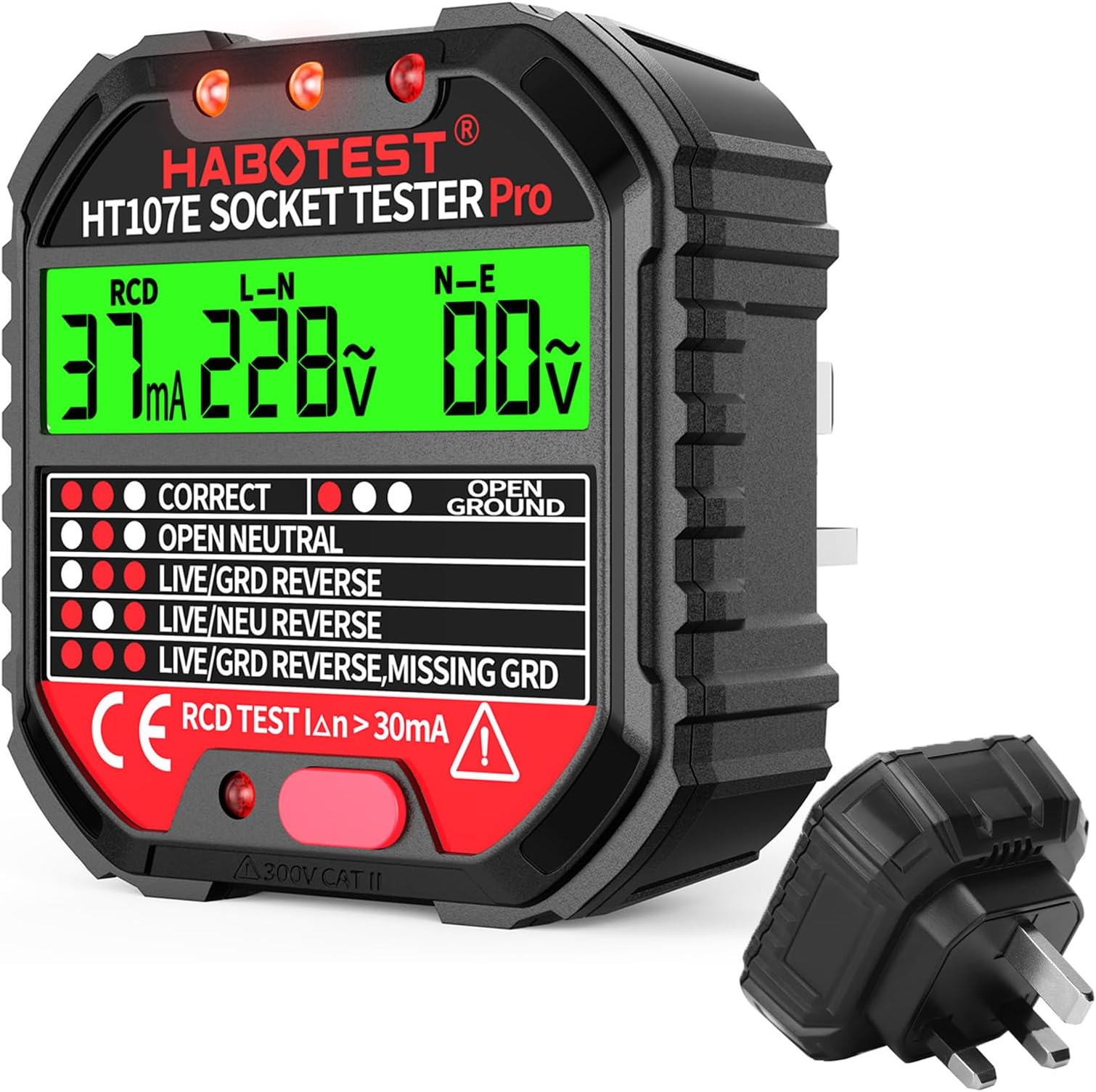 Socket Tester RCD Plug Outlet Tester, Electrical Receptacle Detector with LCD Display, 90-250V Power Socket Automatic Electric Circuit Polarity Voltage Detector Plug Breaker Finder