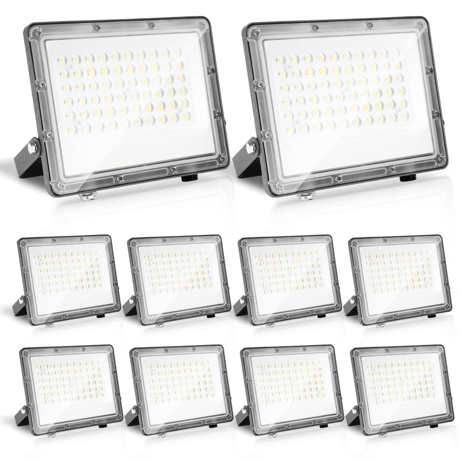 Herrselsam LED Strahler Außen LED Strahler 50W, LED Scheinwerfer LED Aussenstrahler, Superhell 4950LM LED Fluter, 6000K IP65 Wasserfest Aussenstrahler LED Wasserdicht für Hinterhof, Garten (10 Stück)