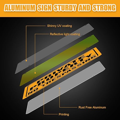 Miniatura 4 de Zonon Paquete de 6 letreros de metal con forma de "No Trespassing" de 12 x 8 pulgadas, letreros de propiedad privada con estaca en H reflectante, de