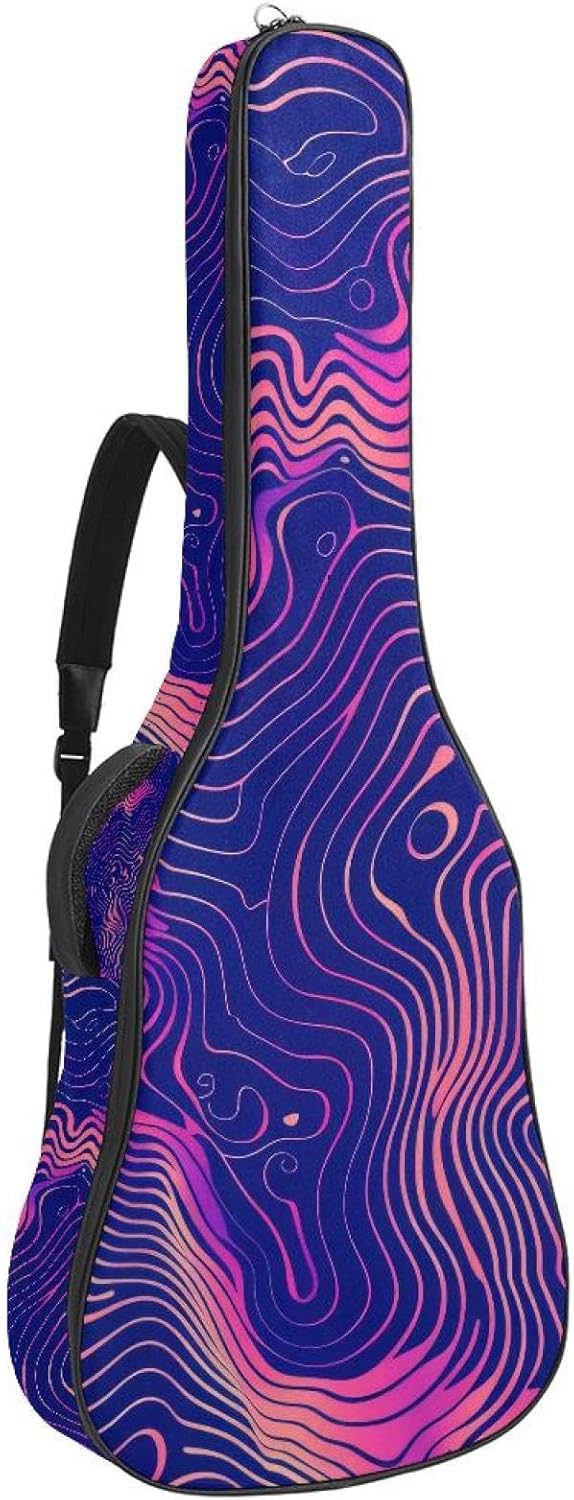 Abstract Purple Lines Seamless Pattern Acoustic Guitar Gig Bag, 1 cm Thick Padding Waterproof Guitar Bag Backpack for 40 41 42 Inch Electric Bass Classical Guitars