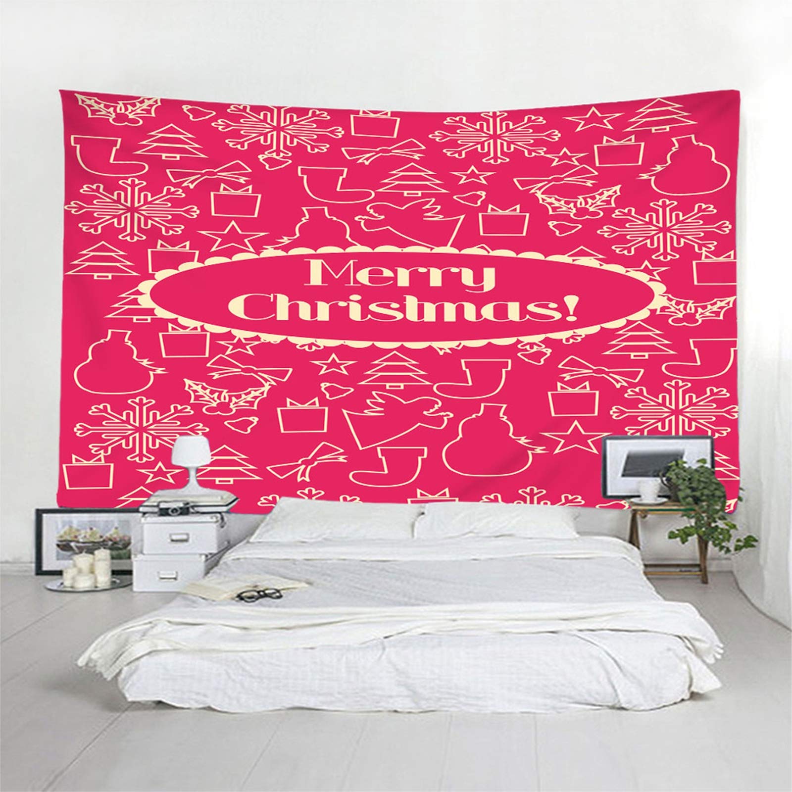 Garden Wall Decor, Adornos Hogar Navidad Tema Navideño Feliz Navidad Rosa Amarillo Poliéster Decoracion Aesthetic Tapiz 240X220cm