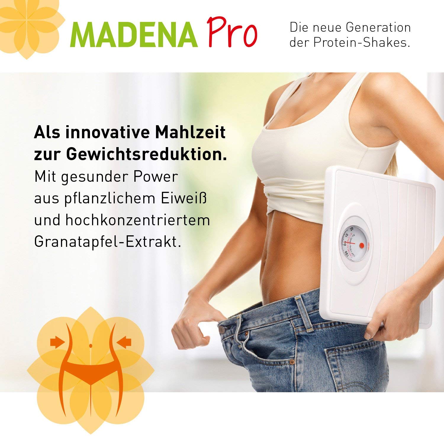 MADENA Pro Vegan Protein Pulver – rein pflanzliches Proteinpulver aus Reis u. Erbsen ohne Soja – Eiweißpulver vegan mit hochdosiertem Granatapfelextrakt für deinen Protein-Shake, ohne Zucker