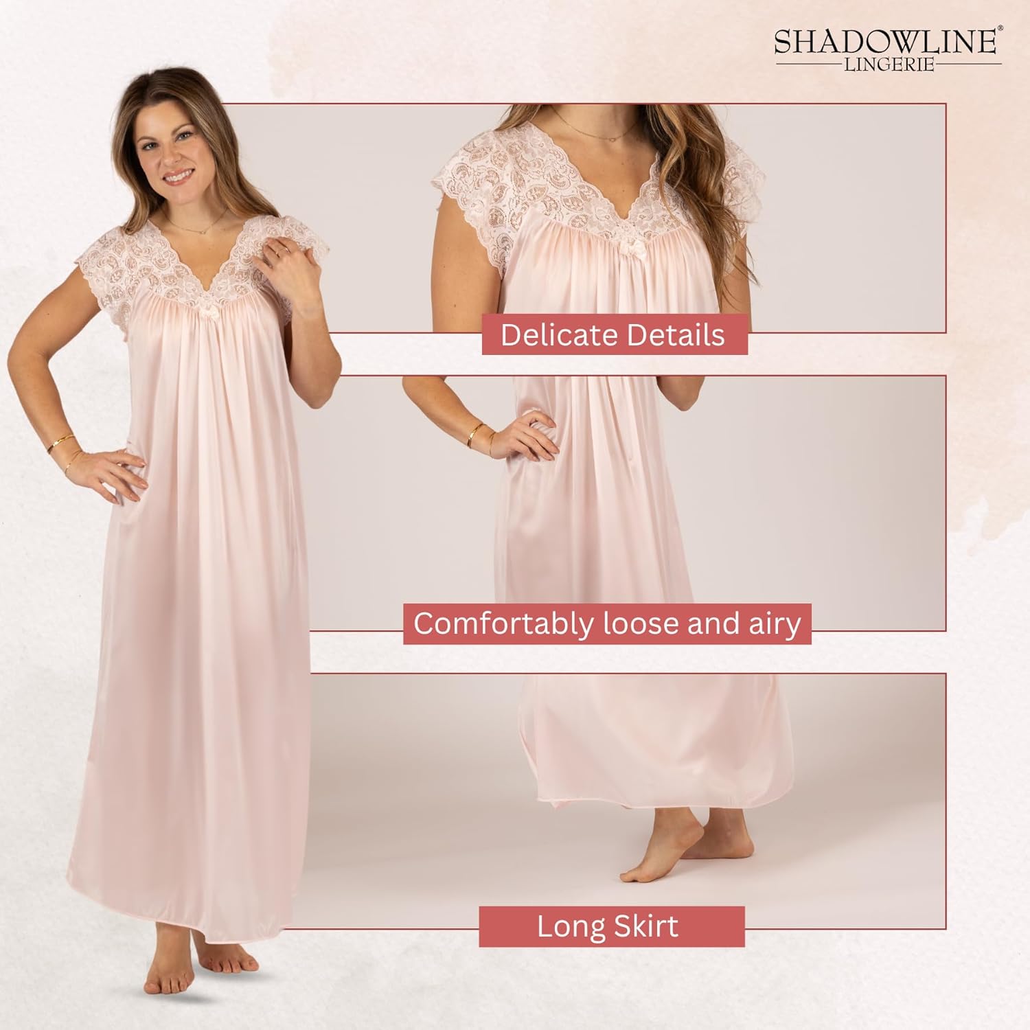 Shadowline Women’s Long Lace Nightgown 53” Length Gown Elegant Sleepwear - Image 4