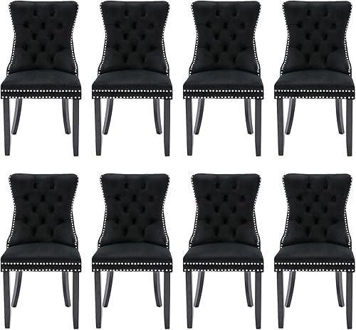 Miniatura 118 de Juego de 6 Sillas de Comedor Tapizadas en Terciopelo, Sillas Laterales de Cocina de Estilo Moderno con Ribete de Tachuelas y Patas de Madera, Anillo