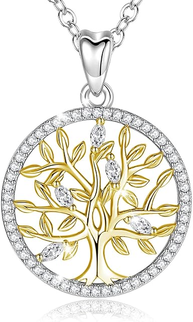 EUDORA Tree of Life Necklace for Women 925 Sterling Silver Cubic Zirconia Pendant for Girls Daughter Mother Gift, 45cm Chain