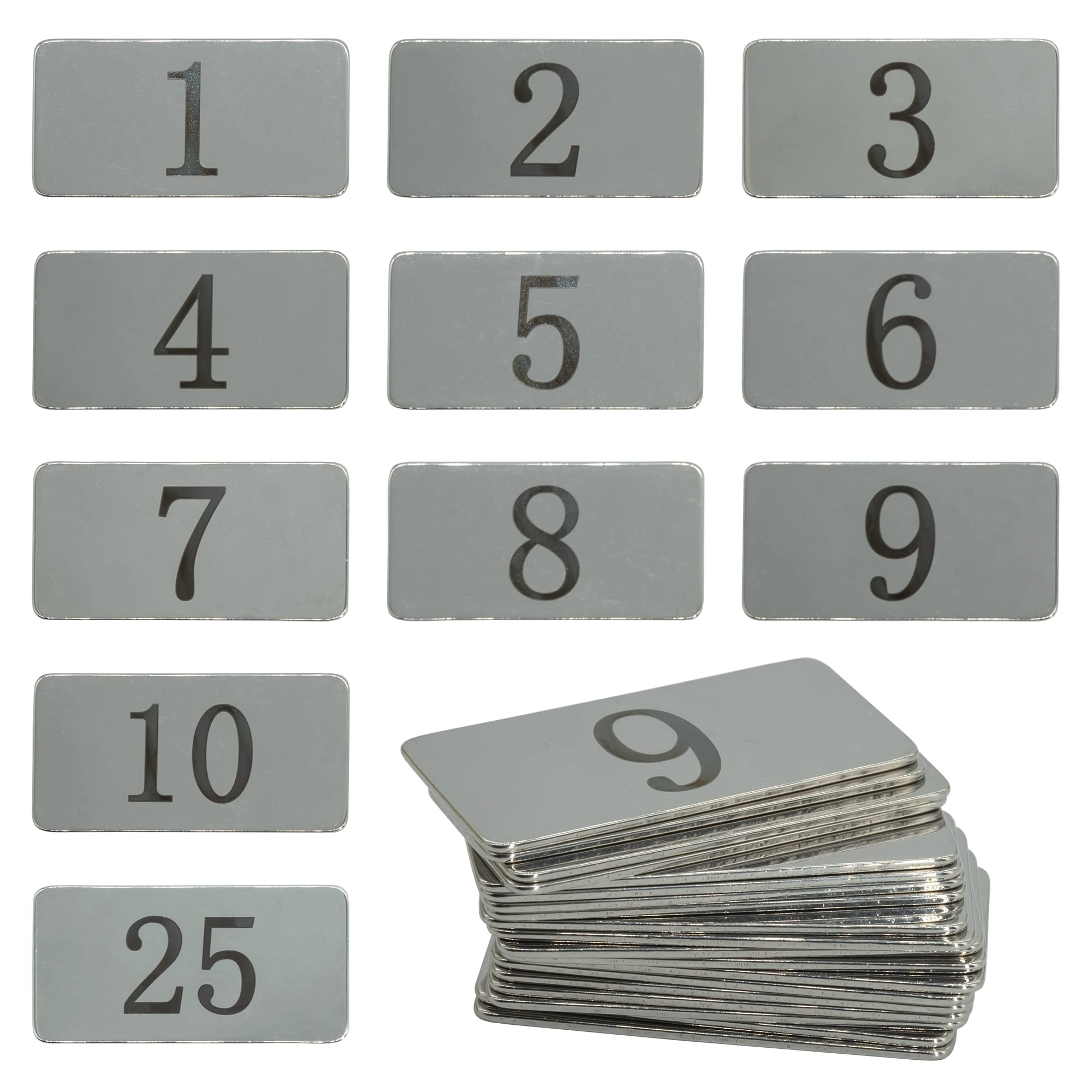 Rectangle Metal Numbered Tags Stainless Steel Number Tag Key Tags with No Holes (1-25)