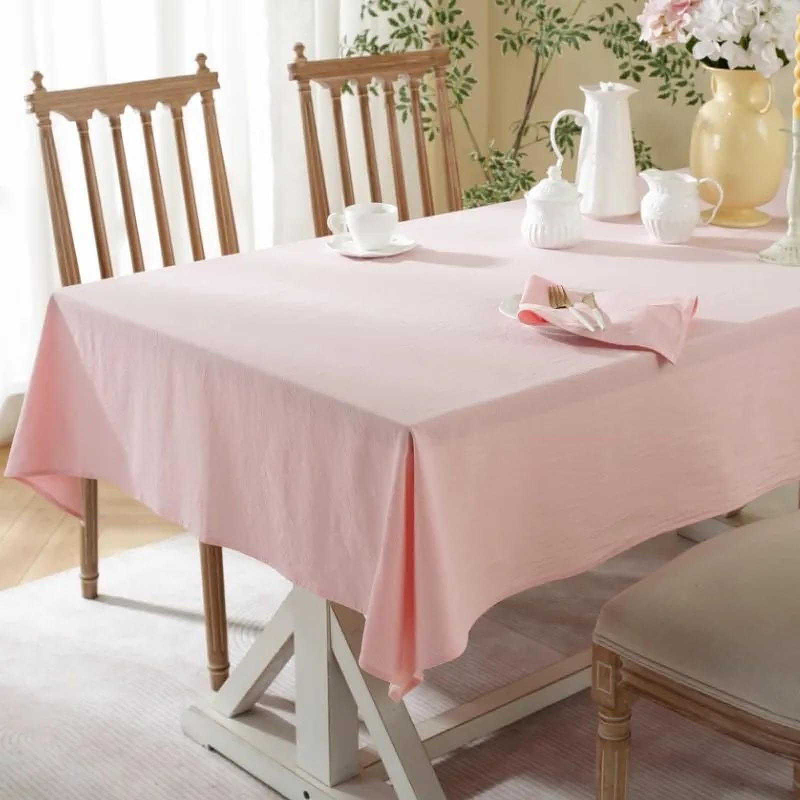Nappe coton vintage rectangulaire couleur rose pour raviver vos repas de famille
