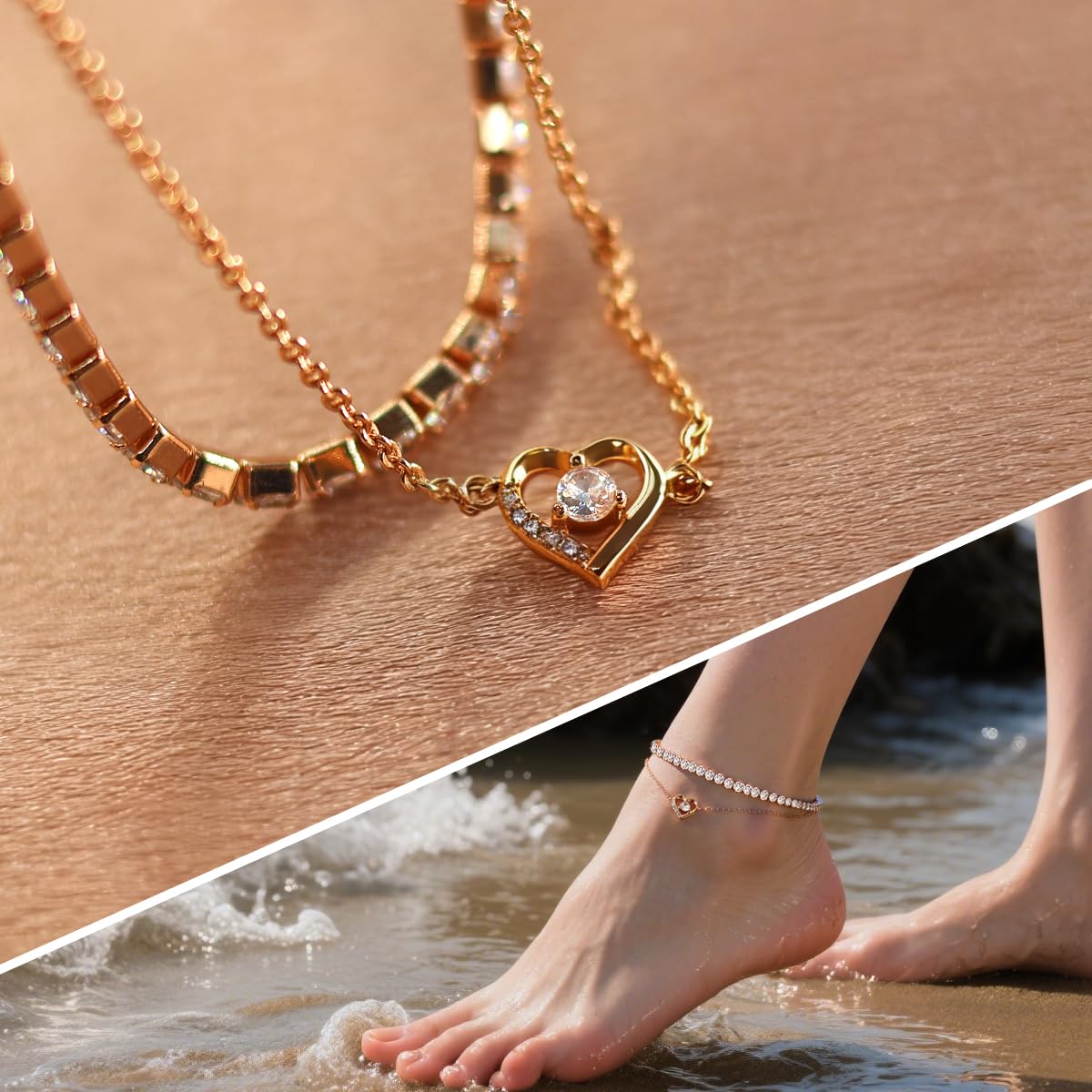 Bransoletka na nogę w stylu tenisowym z moissanitem, 4 mm diamentów hodowanych w laboratorium, grubiej pokryta 18K różowym złotem, regulowana złota bransoletka na nogę dla kobiet, prezent z biżuterii.