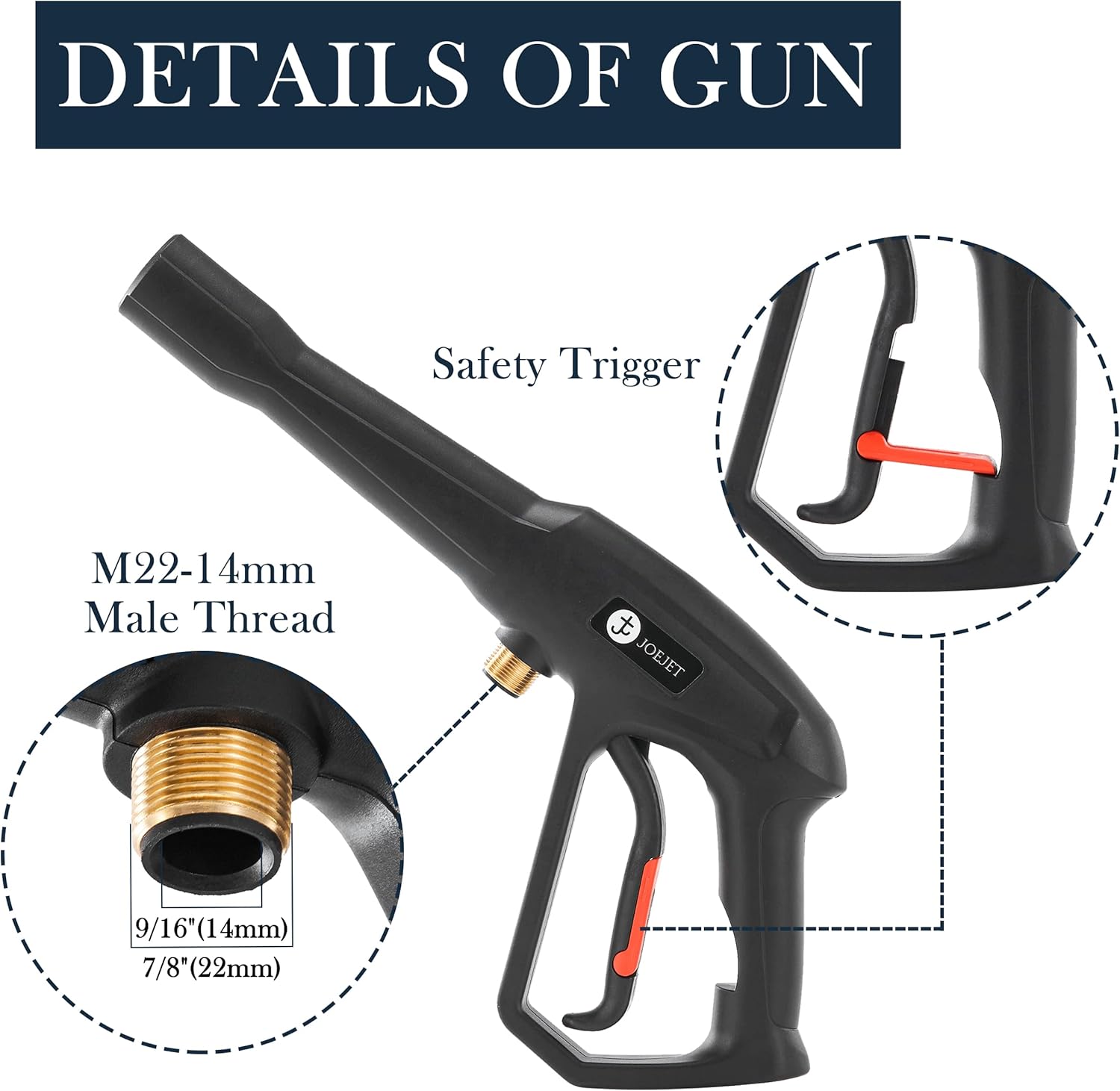 JOEJET High Pressure Washer Replacement Gun with Jet Wand and 5 Spray Nozzle Tips, Compatible with Some Karcher, Ryobi, Powerstroke Electric Power Washer