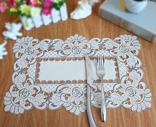 Miniatura 4 de AMZALI Juego de 4 manteles individuales bordados con flores marrones, resistentes a las manchas, de vinilo, lavables, de encaje, para el hogar,