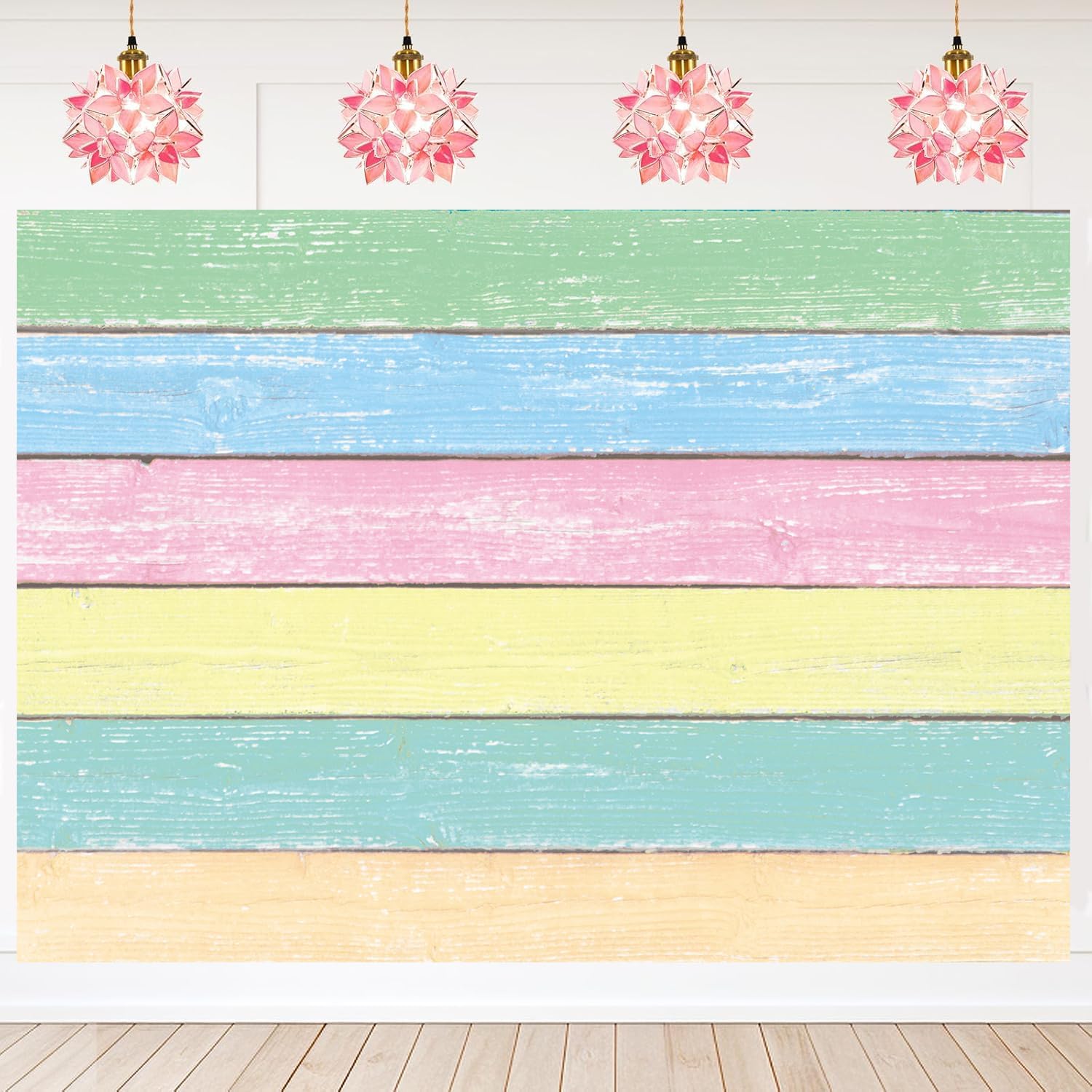 Easter Colorful Wood Backdrop Pastel Rustic Wooden Photography Background Spring Easter Decorations Banner Boy Girl Birthday Party Photo Props