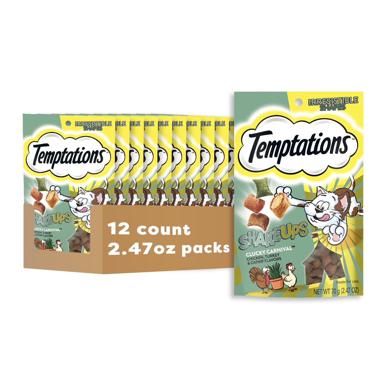 Temptations ShakeUps Crunchy and Soft Cat Treats, Clucky Carnival Flavor, 2.47 oz. Pouch, (Pack of 12)