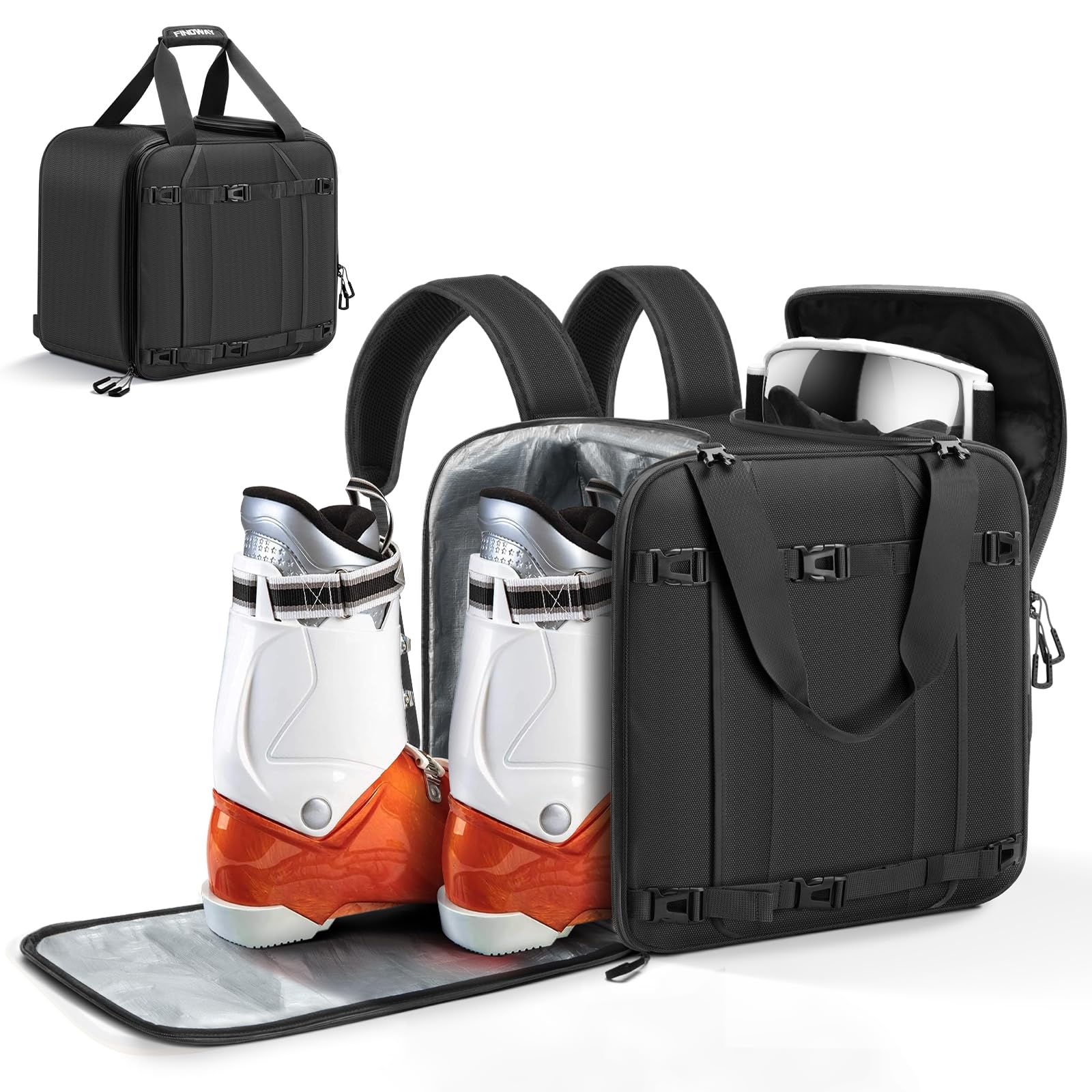 Findway Sac à Chaussures de Ski，55L Housses à Skis avec Compartiment pour Casque,pour Veste, Casque, Lunettes de Protection, Gants