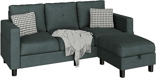 Miniatura 8 de JAMFLY Sofás seccionales convertibles para sala de estar, sofá en forma de L, juego de sofá modular de 3 asientos con tela de poliéster y sofá