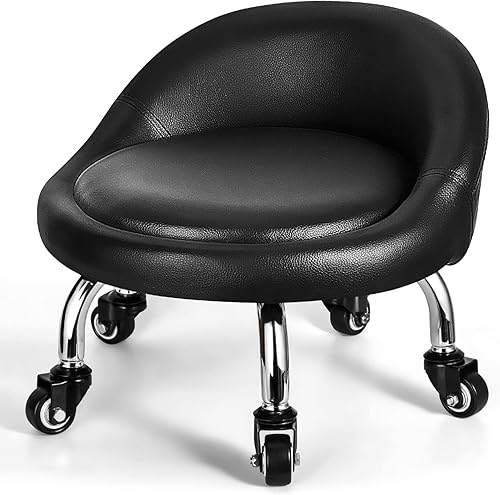 Taburete rodante de baja altura con respaldo, silla rodante de baja altura, taburete bajo con ruedas para garaje, tienda, oficina en casa, M