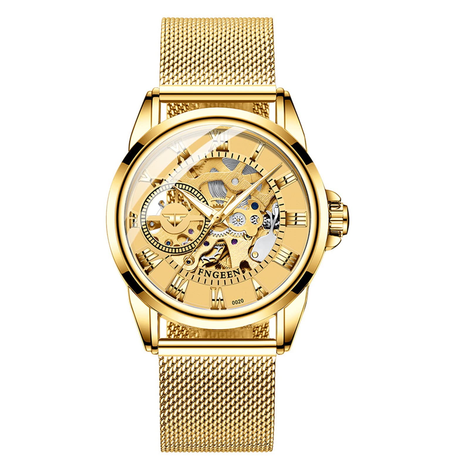 FORSINING Orologio da polso da uomo automatico a carica automatica, con cinturino in silicone nero, stile retrò, scheletro, fasi lunari, grande quadrante meccanico, Oro 2, Cinturino