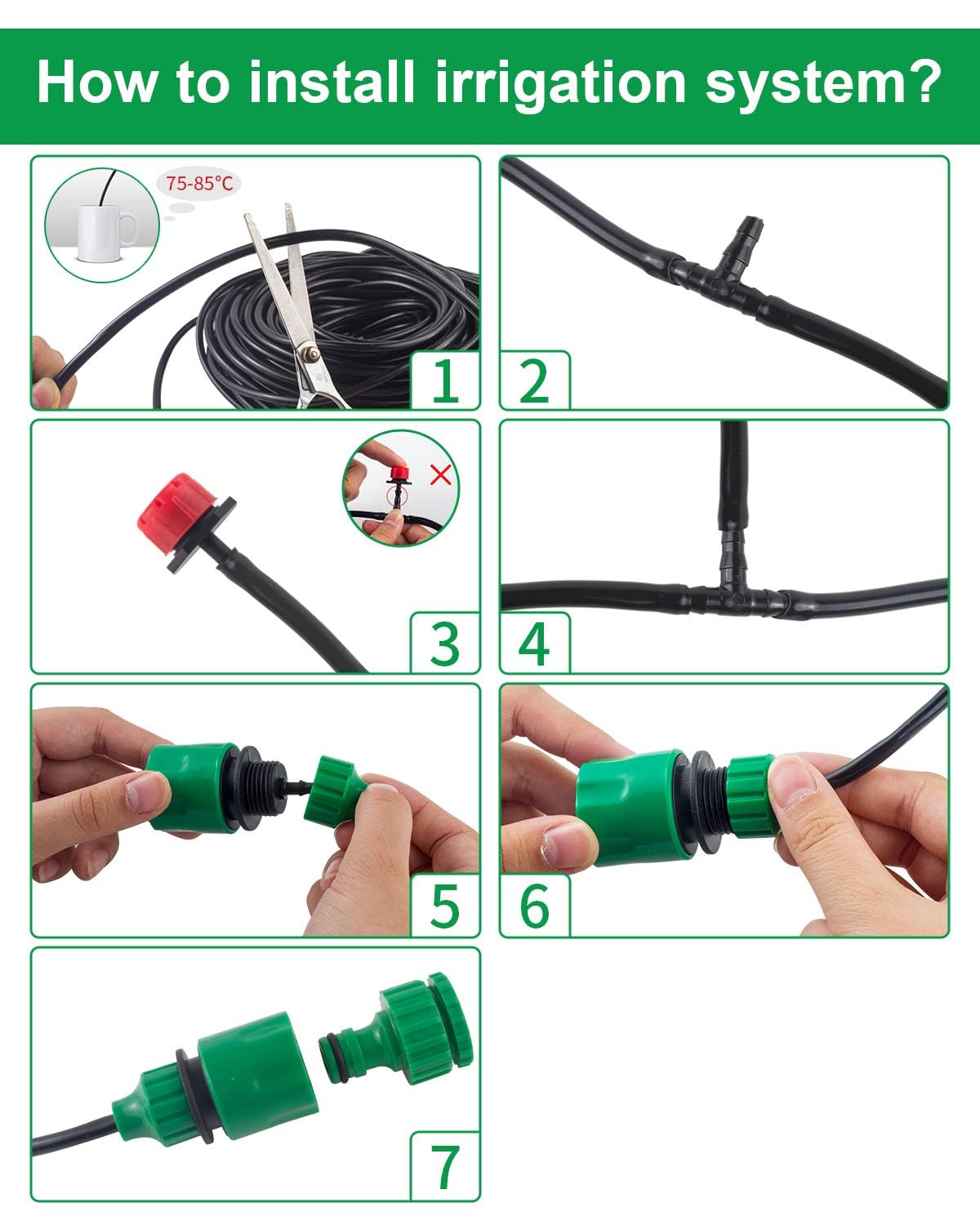 Kit de sistema de riego por goteo de 82 pies, sistema de riego de jardín con piezas de tubo de riego por goteo de 1/4 pulgadas, equipo de riego automático para plantas al aire libre, jardín,
