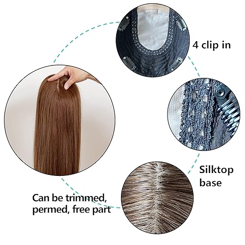 Miniatura 3 de Toppers de cabello humano para mujer, base plateada de 16 pulgadas, 6 x 6.5 pulgadas con trama para mujeres con pérdida de cabello, cabello delgado,