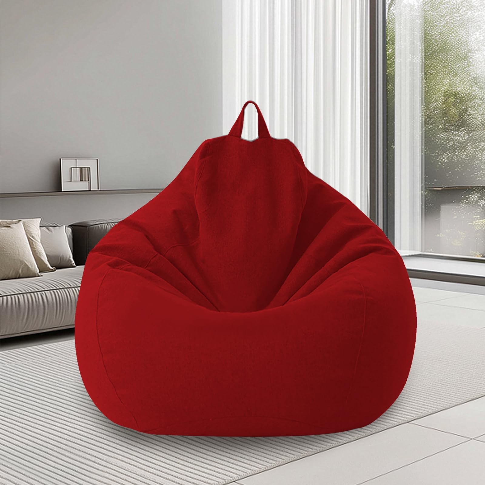 Poltrona Sacco XL, Bean Bag Con Manico, Pouf Sacco Adultes, Solo Rivestimento (Senza Imbottitura) Per Poltrona Pouf, 100 x 120 cm (Rosso)
