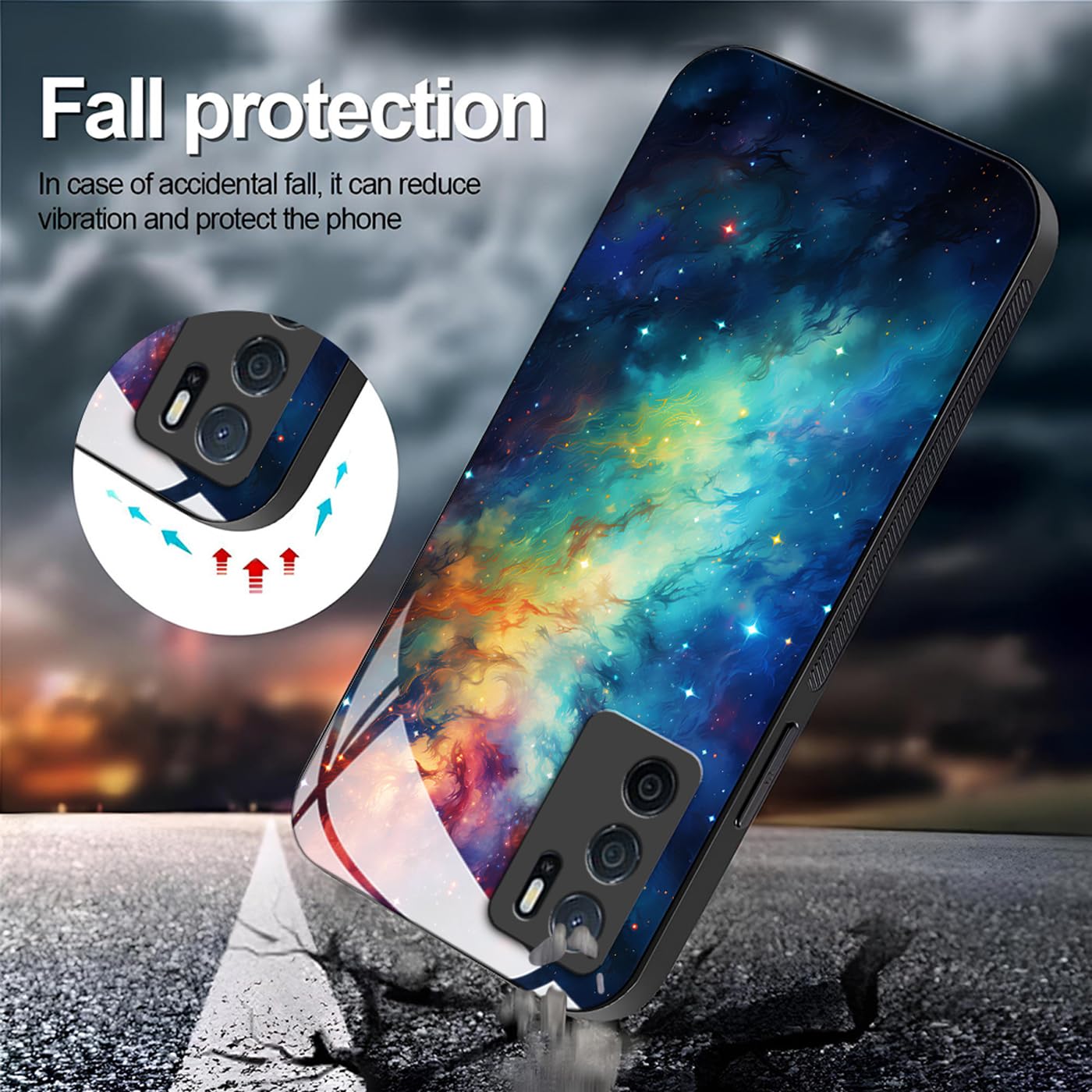 Cover Per Oppo A16 / A16s / A54s – Retro In Vetro Temperato Sfumato E Bordo Morbido TPU, Antiurto