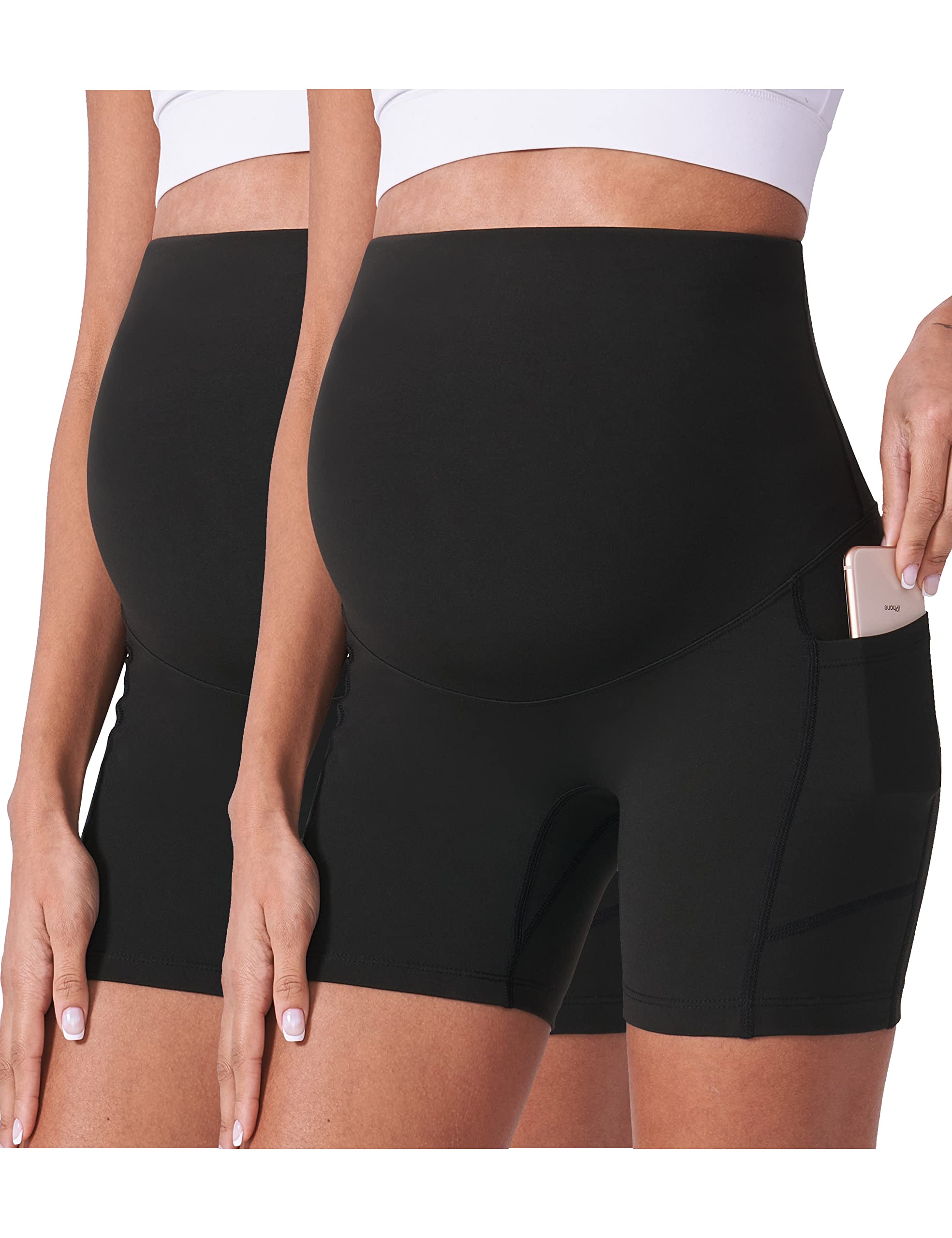 3-Pack Maternity Biker Shorts - Over Belly High Waist, Cotton Blend, For Lounge, Workout, Summer