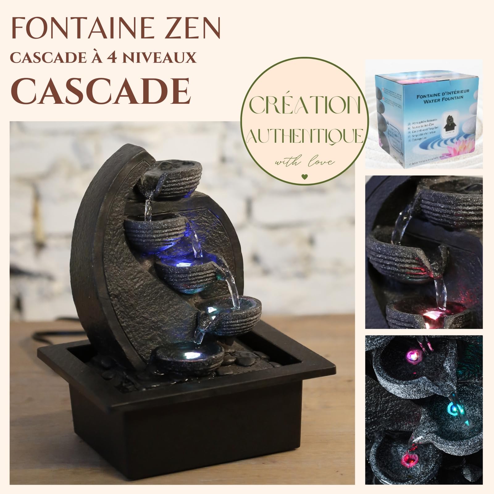 Zen'Light, Cascata-V2 Fontana poliresina, Colore: Grigio/Nero 17 x 21 x 26 cm