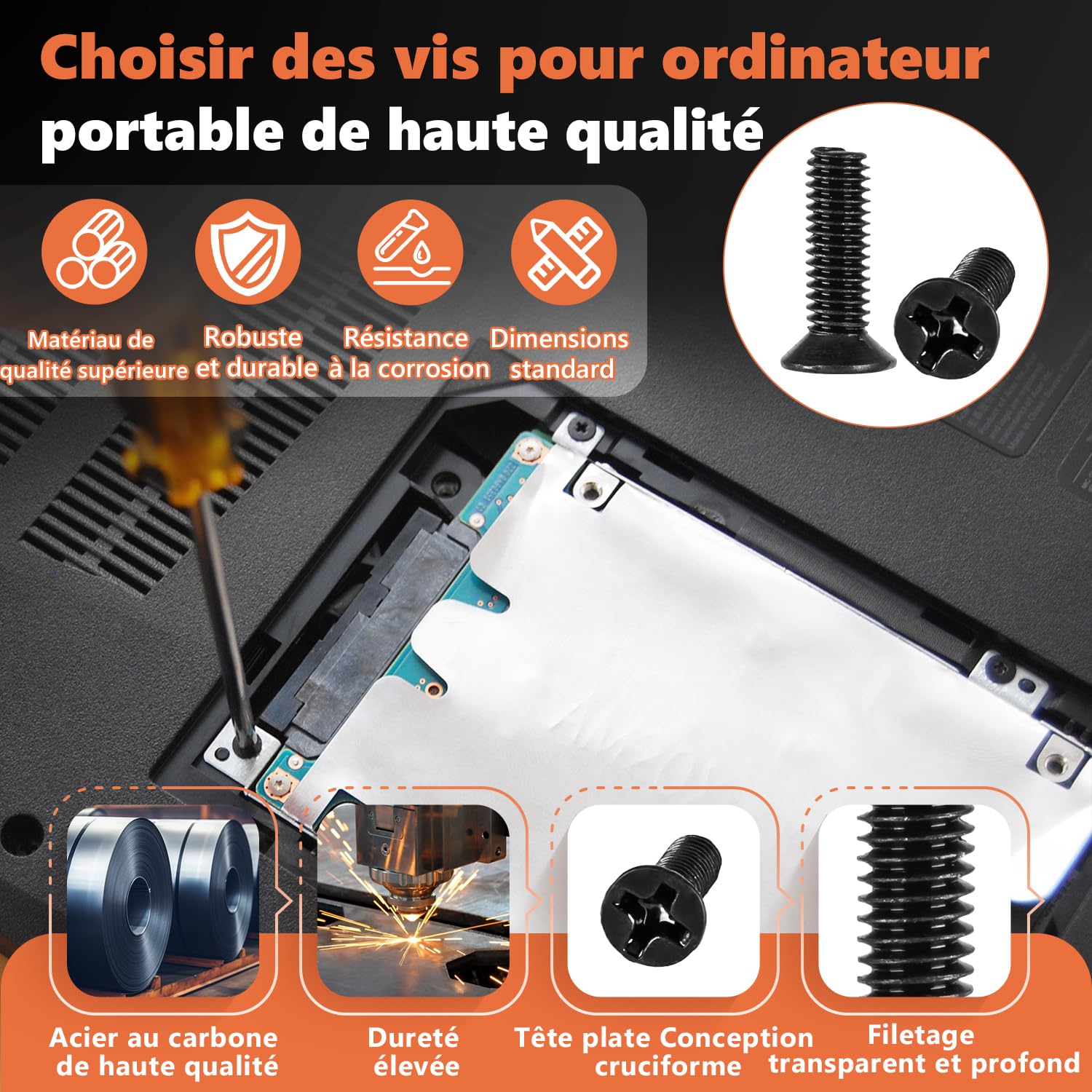 Kit di viti per laptop, 700 pezzi, kit assortito di viti di ricambio per computer portatile, M2, M2.5, M3, in acciaio al carbonio, a testa piatta, a testa piatta, per Lenovo, Toshiba, HP, IBM, Dell,