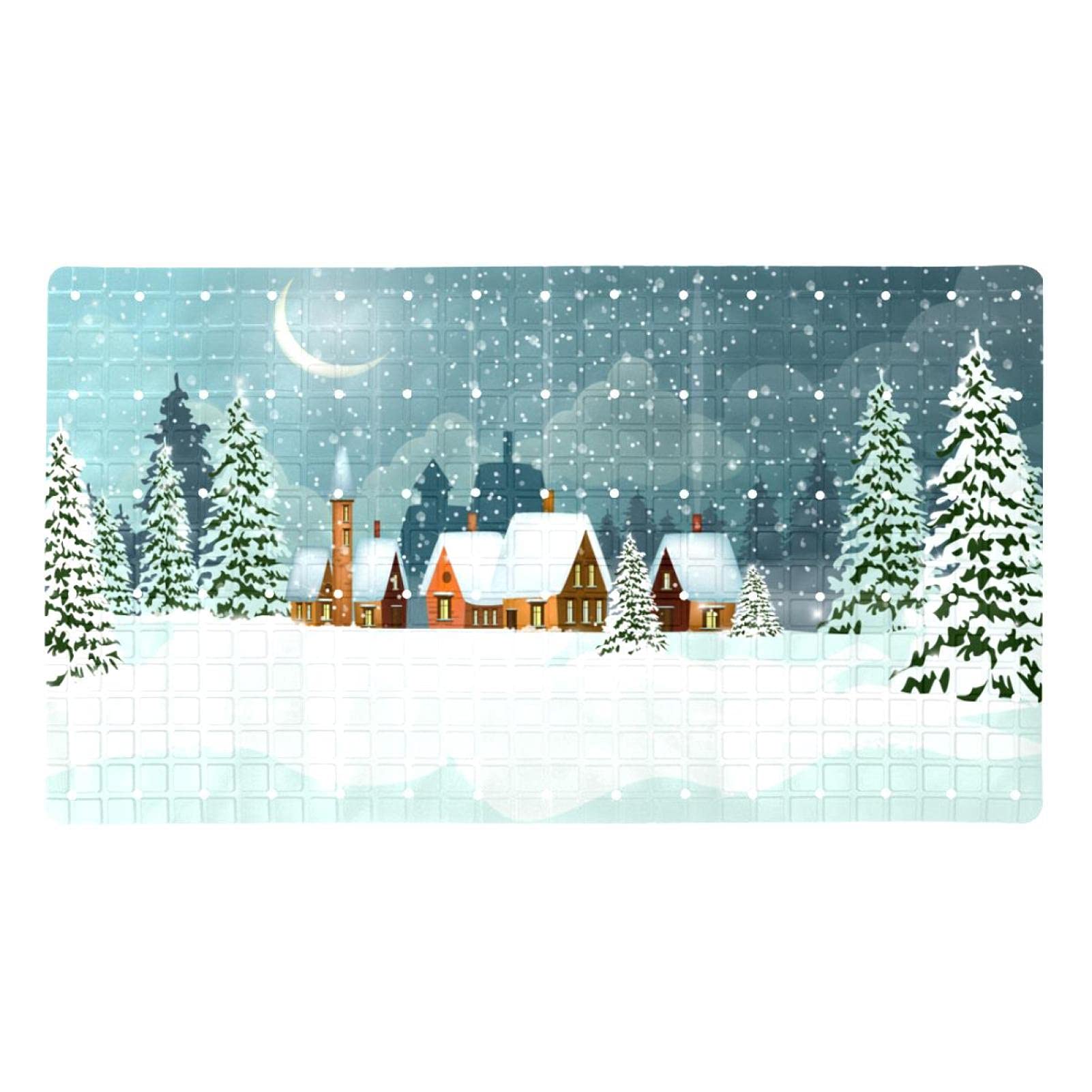Tapis de bain paysage d'hiver enneigé pour sécuriser la baignoire de bébé et des aînés