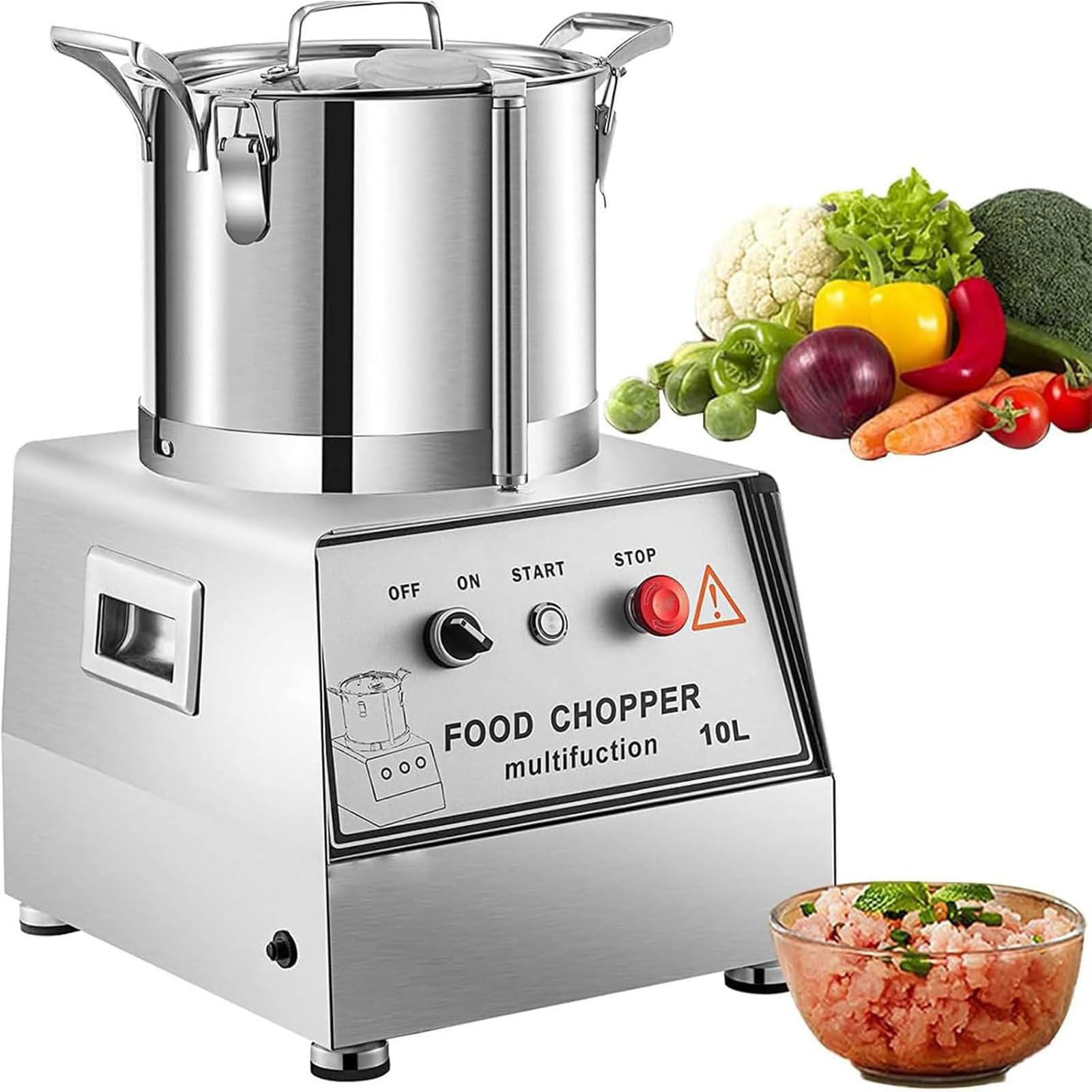 Procesador Alimentos Comercial Acero Inoxidable, Cortador De Verduras Eléctrico 1400 W, Picador Verduras Alta Resistencia, con Cuchilla En Forma De S para Verduras Y Frutas 5l