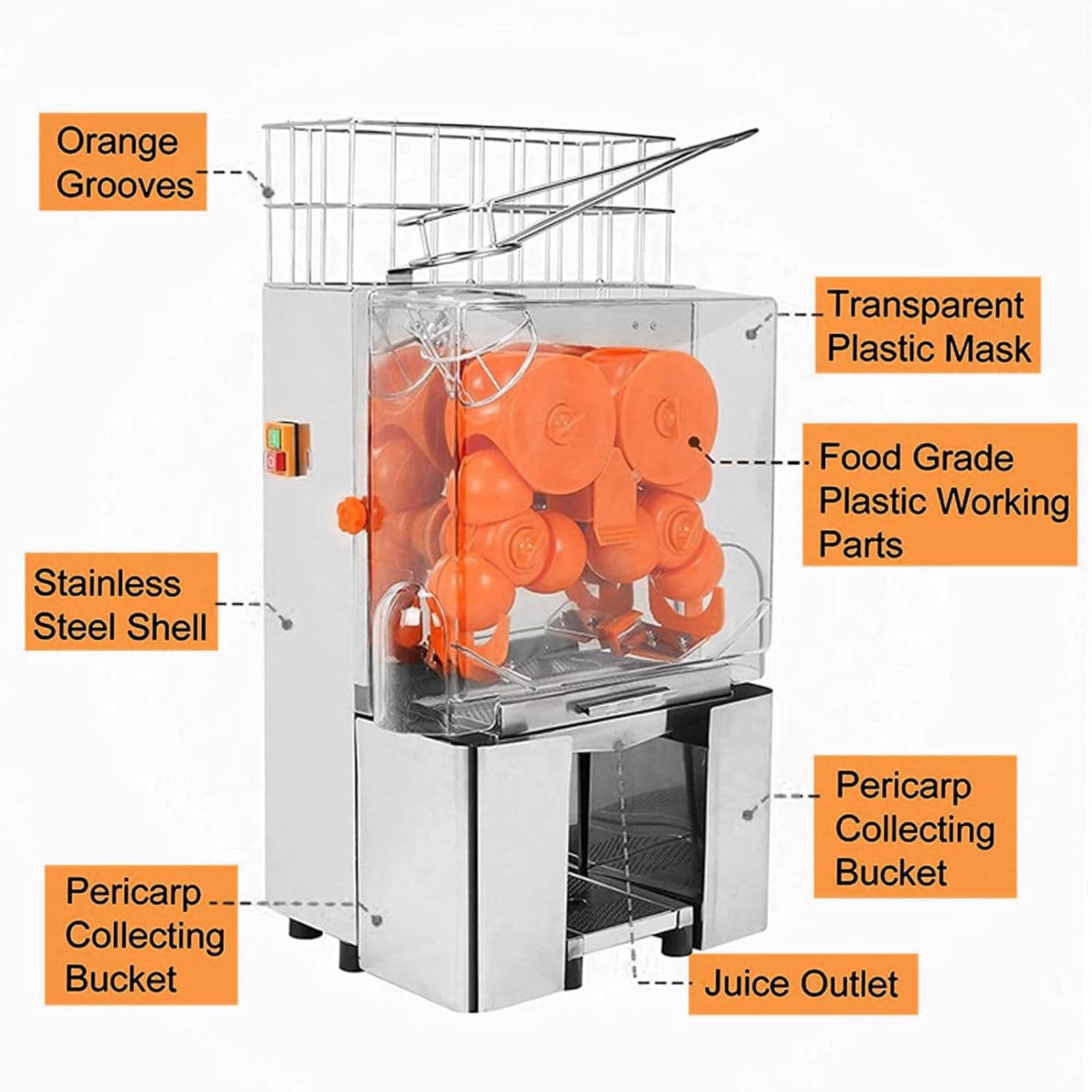 Exprimidor Cítricos Eléctrico,120W Máquina Automática Comercial 20 Naranjas/min,tasa de extracción de jugo superior al 55%,Exprimidor Naranjas Zumo Industrial,para Jugo de Rango de limón