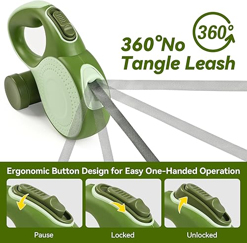 Miniatura 3 de Correa retráctil para perro de 16 pies, 6 en 1 con cable a prueba de mordidas, luz LED, dispensador, 2 bolsas para excrementos. 360 sin enredos,