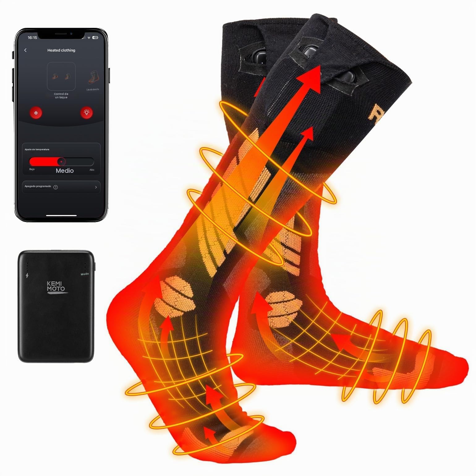 KEMIMOTO Calcetines Calefactables Controlados por App, con Calefacción Completa en Pies y Dedos, de Lana para Hombre y Mujer, Ideales para Ciclismo Esquí Pesca y Caza
