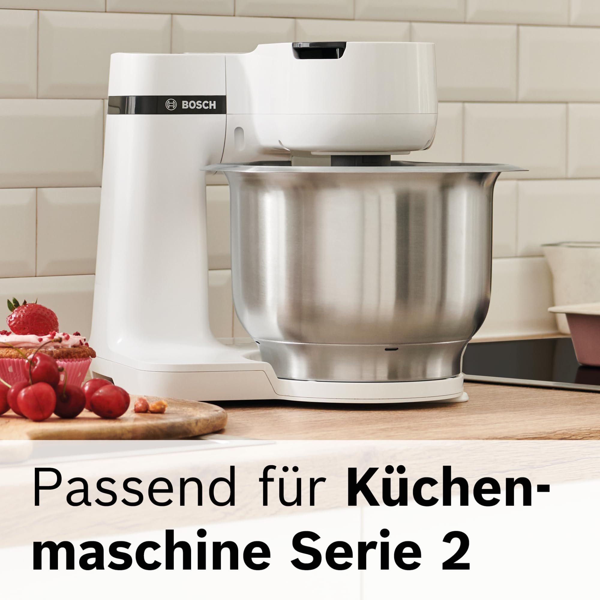 Bosch Edelstahl-Rührschüssel MUZS2ER, Zubehör passend für Küchenmaschine Serie 2, 3,8 Liter, spülmaschinenfest, robust, lebensmittelecht