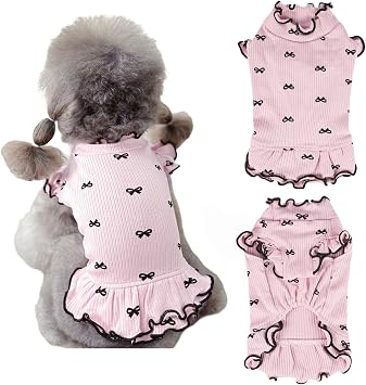 Small Dog Clothes Extra Small Dogs Spring Summer Dress Cute Soft and Breathable Outfits for Female Chihuahua Shih Tzu Yorkshire Puppy Cats Pink Dress, Medium