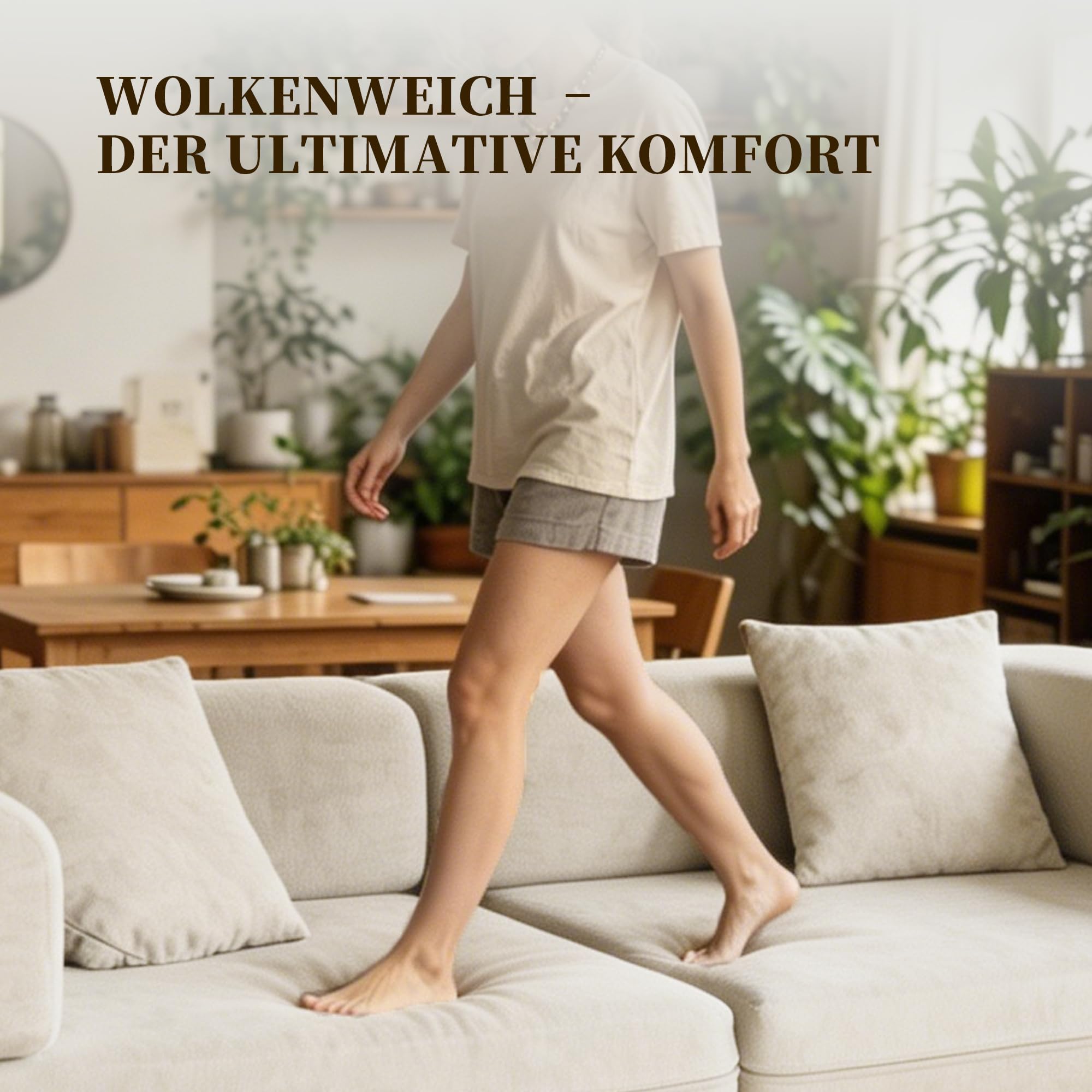 Schlafsofa 200cm Breit, Boneless Couch mit Kuscheliger Chenille-Stoff, Modulares Bodensofa klappbar, 3-Sitzer Sofa mit Schlaffunktion, Waschbarer Bezug, Metallrahmen & 2 Kissen, Cremeweiß