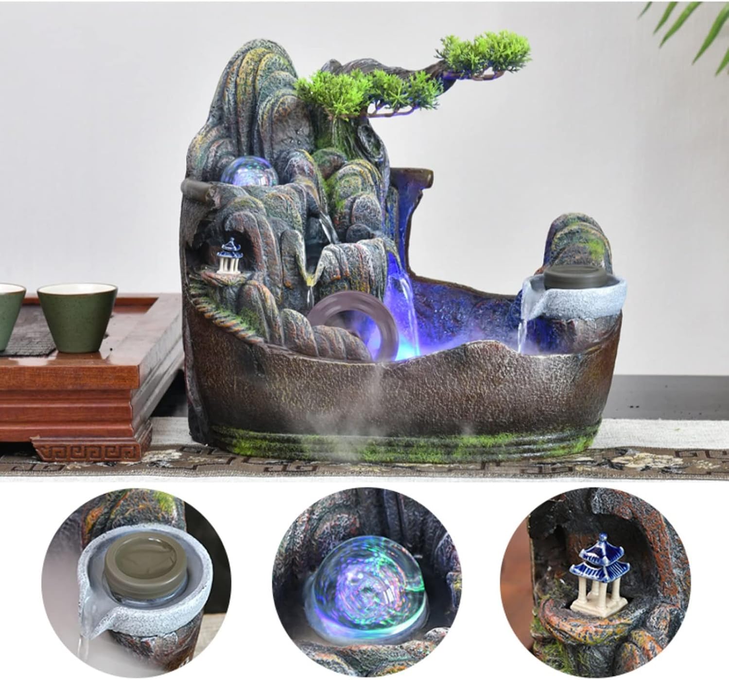 卓上噴水 屋内卓上噴水ロッカリー石滝水景家の装飾テーブルセンターピースリラクゼーションギフトウォーターポンプと回転ボール付き(大きい
