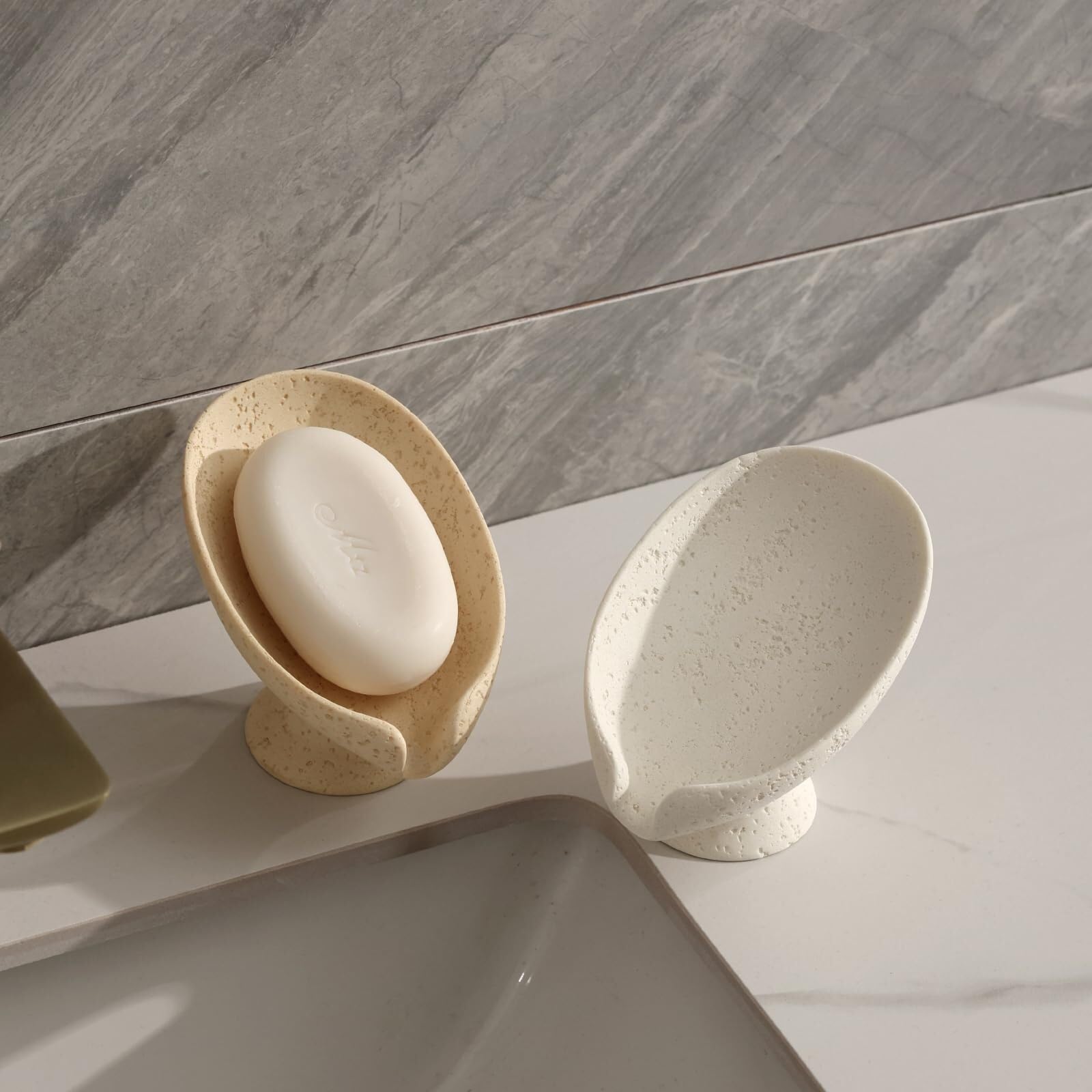 Jaboneras de baño 2 jaboneras autodrenantes con Forma de Hoja for Ducha y Lavabo baño Decoración estética para el baño(Yellow)