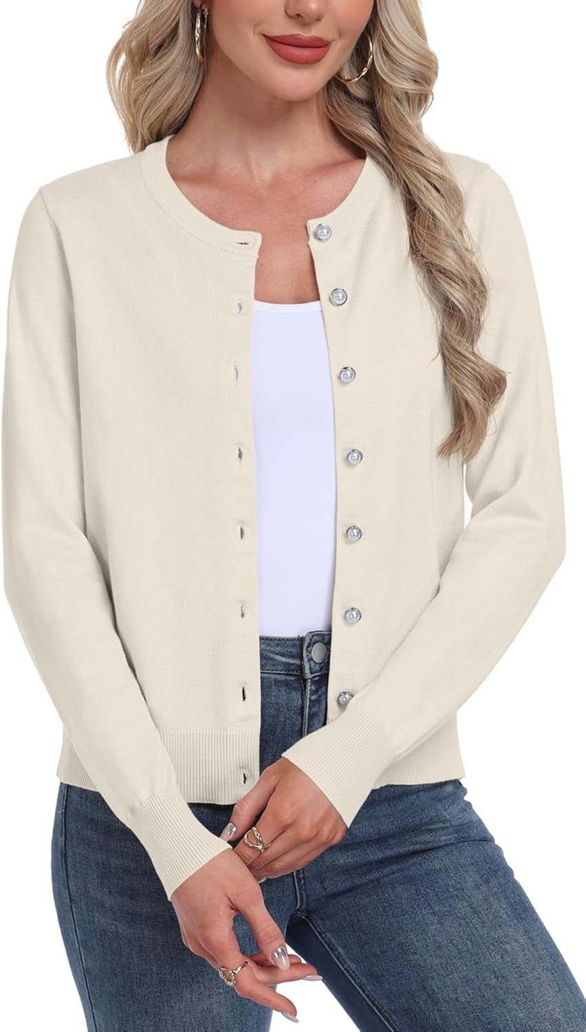 GRECERELLE Women's Cardigan Sweater Lightweight Casual Long Sleeve Crew Neck Button Down Knit Cardigans, S-2XL - Image 3