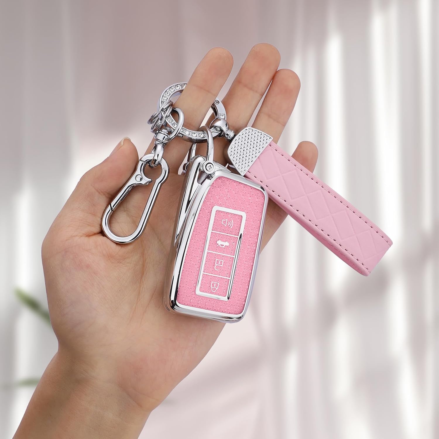 for Lexus Key fob Cover, Soft TPU Keys Protector Bling Key Fob Keychain for RX ES GS LS NX RS GX LX RC LC Smart Key, Silver Pink