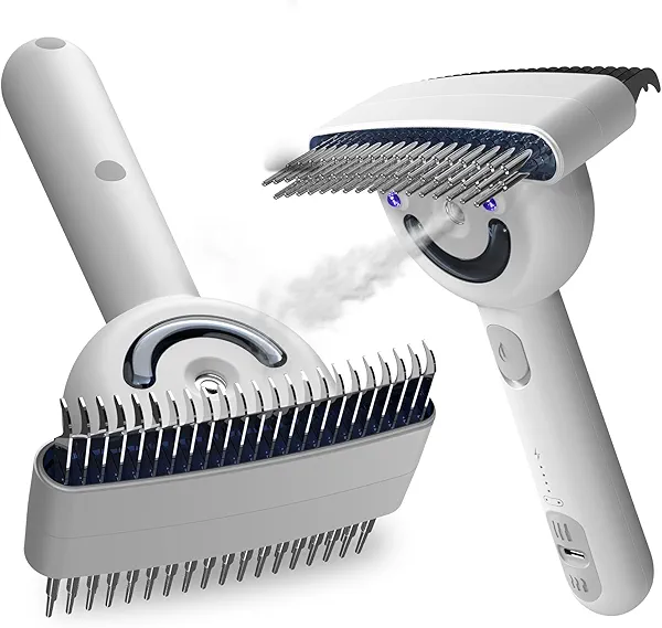 Dog brush for shedding & Cat Grooming Comb kit– Pet Steam brush with UV Sterilization, Rechargeable - Suitable for long-haired or curly-haired pets. Removes tangled hair