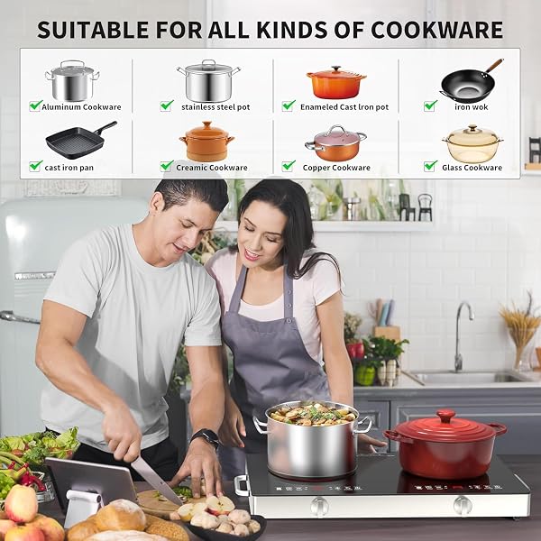 VBGK Double Electric Hob, 220V 3520W Ceramic Hob with Handle, Electric Hot Plate with 9 Power Levels, Child Safety Lock, Timer,Knob and Touch Control, 2 Burner Cooktop - 5