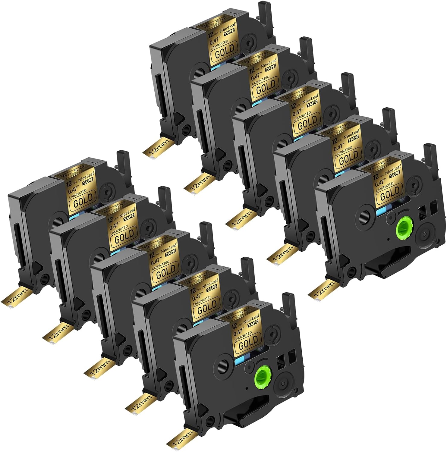 NineLeaf 10 Pack Compatible Label Tape Replacement for Brother TZe TZe-831 TZ-831 TZ831 Black on Gold Laminated Tapes 12mm 0.47'' x 26.2 ft Work with P-Touch PT-D210 PTD400AD PTH110 D600 Label Maker