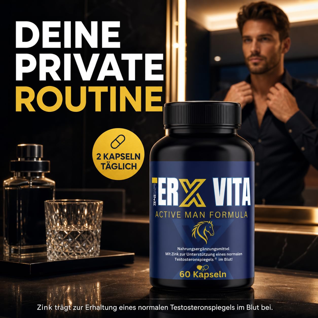 ERX VITA Active Man Formula – 60 Kapseln – Männer Nahrungsergänzung mit L-Arginin, Maca, Tribulus, Zink & Folsäure – Zink für normalen Testosteronspiegel – 2 Kapseln täglich